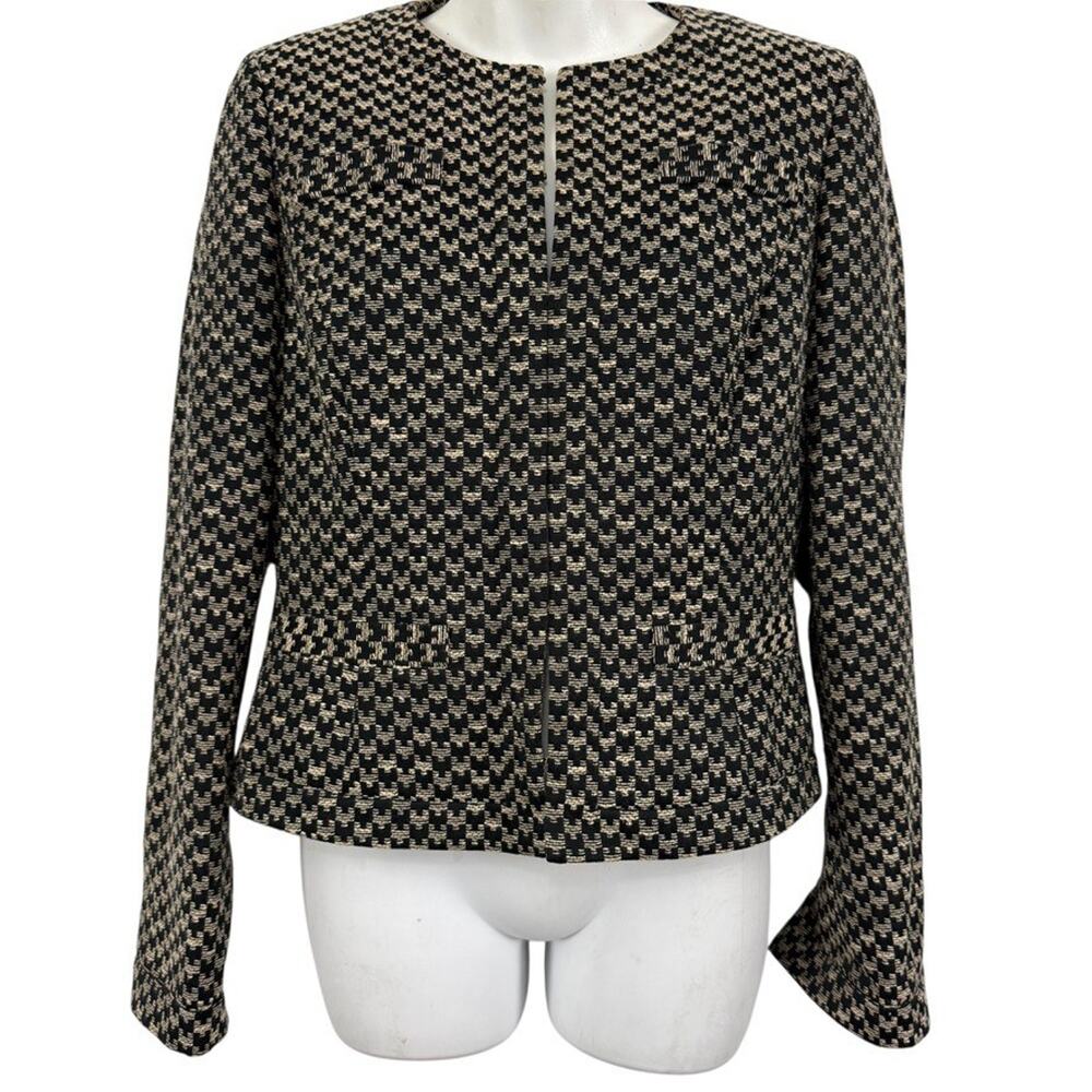 Dana Buchman Tweed Suit Jacket Blazer Career Lined 100% Cotton Black Beige sz 4